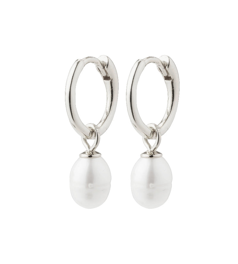 Berthe Recycled Pearl Hoop Earrings - Silver Plated