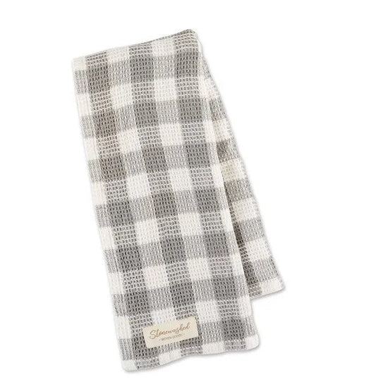 DII Stone Washed Check Tea Towel - Grey
