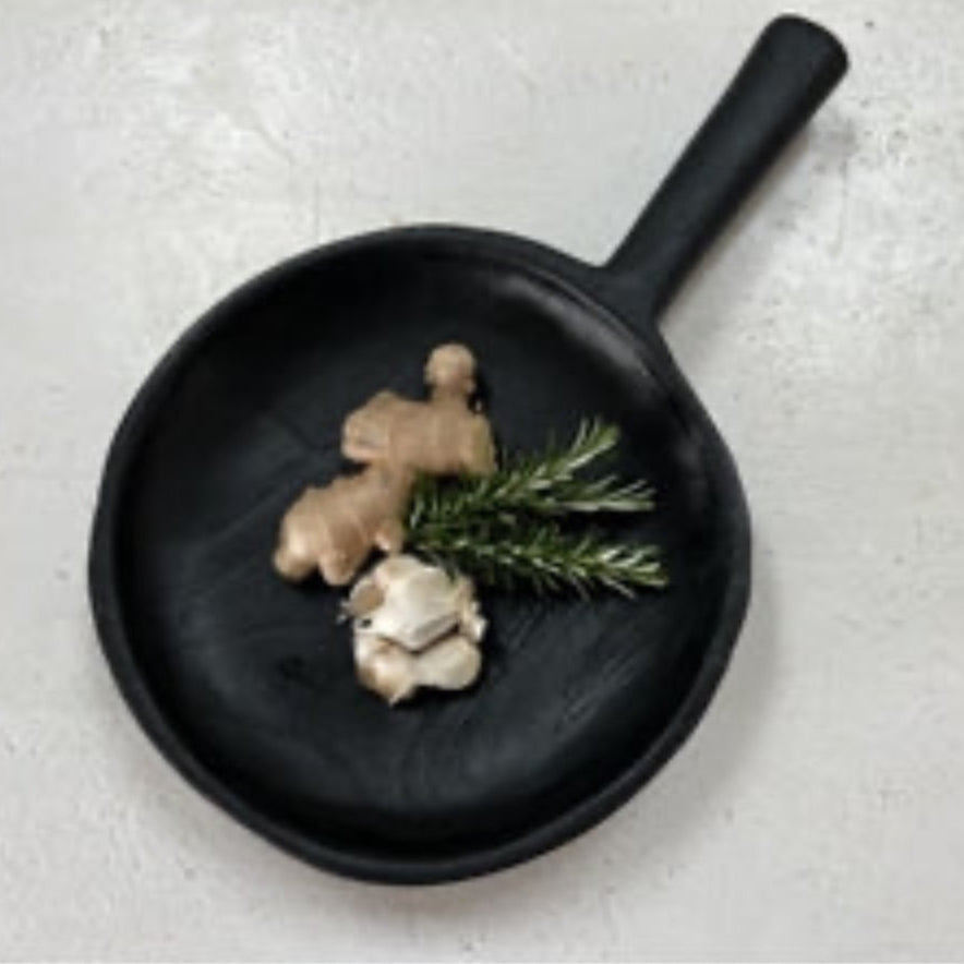 Organic Teak Round Platter w/ Handle 40cm Yakisugi