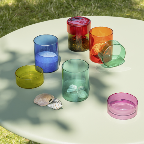 Glass jar set 'Cosima' Teal with Purple Lid