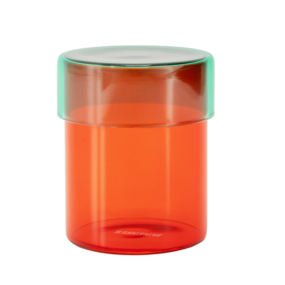 Glass jar set 'Cosima' Orange with Green Lid