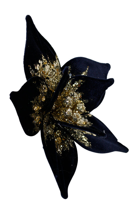 Sapphire Blue Poinsettia Large w/Clip 16cm Velvet