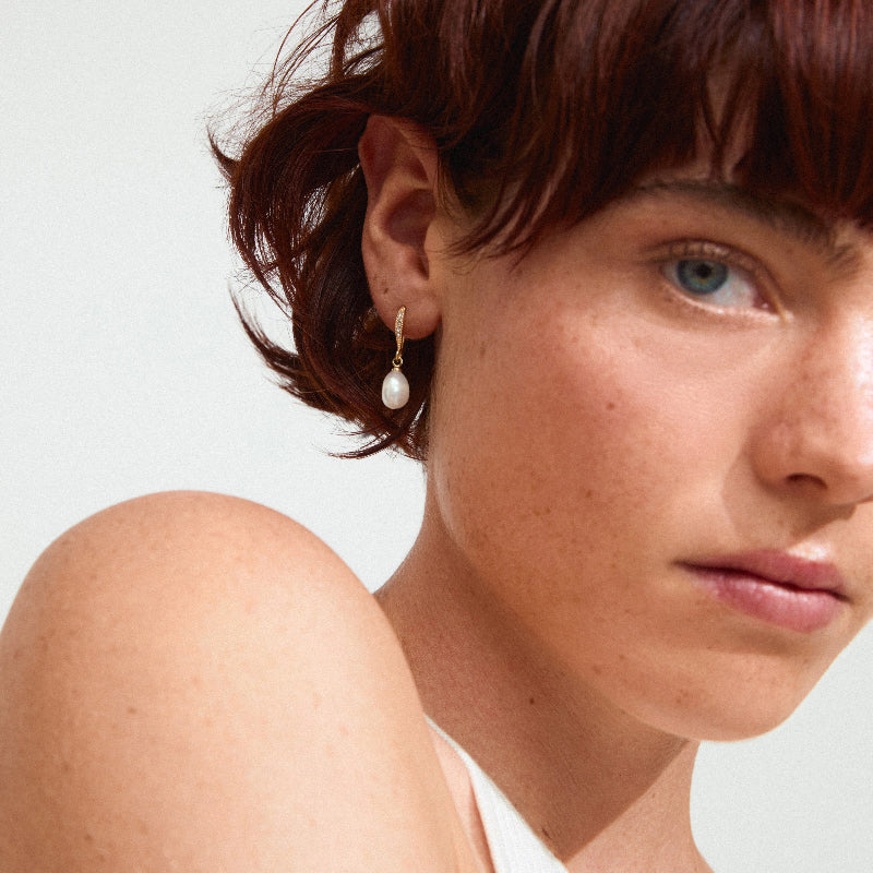 Jasmin Pearl Earrings - Gold Plated White