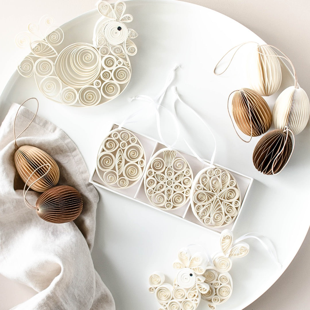 Quilling Egg Trio - Off-White H9Cm 3Pcs Set