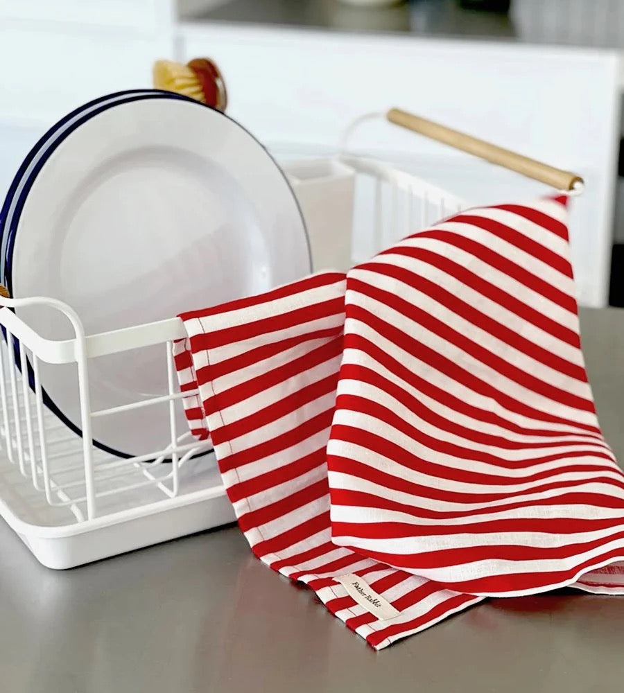 Father Rabbit Tea Towel - French Nautical Red Stripe