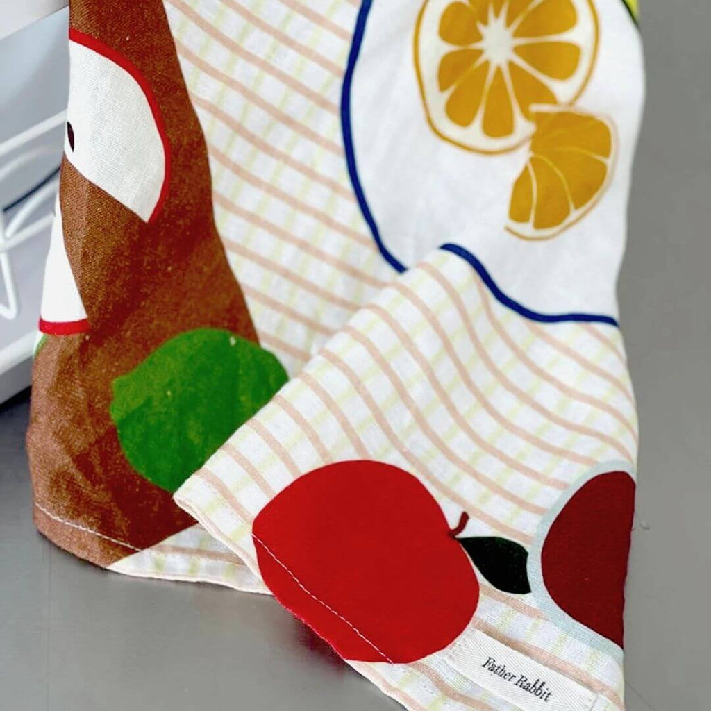 Father Rabbit Tea Towel - Fruit on Plates