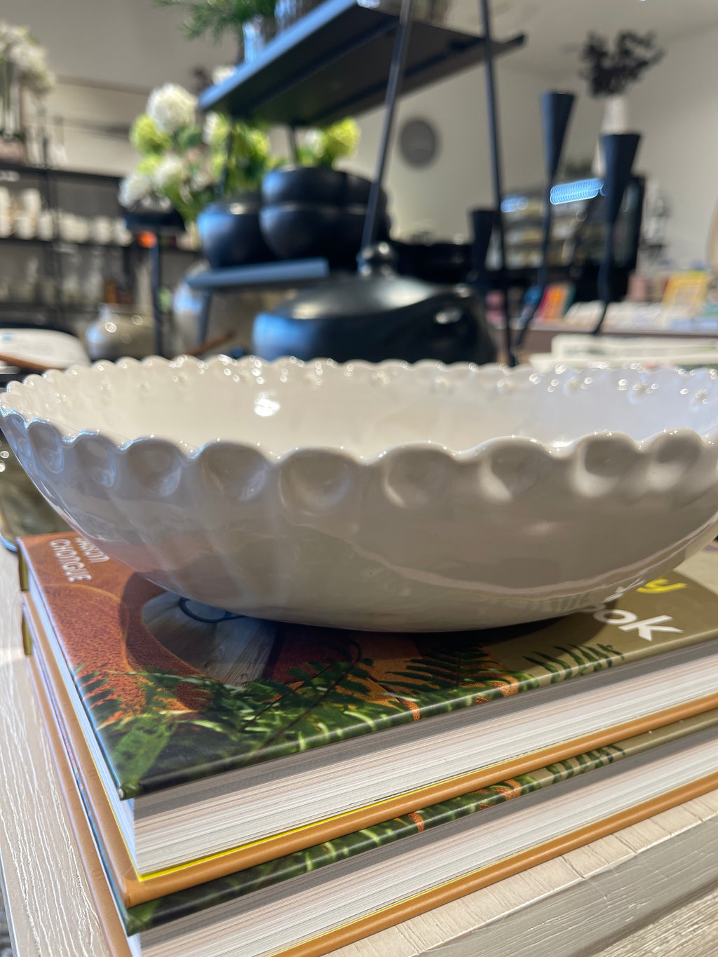 Magnolia Lane White Beaded Salad Bowl