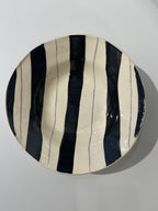 Black Stripe Rustic Salad Footed Bowl