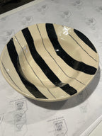 Magnolia Lane Pedestal Bowl - Creamy White w/ Black Stripes