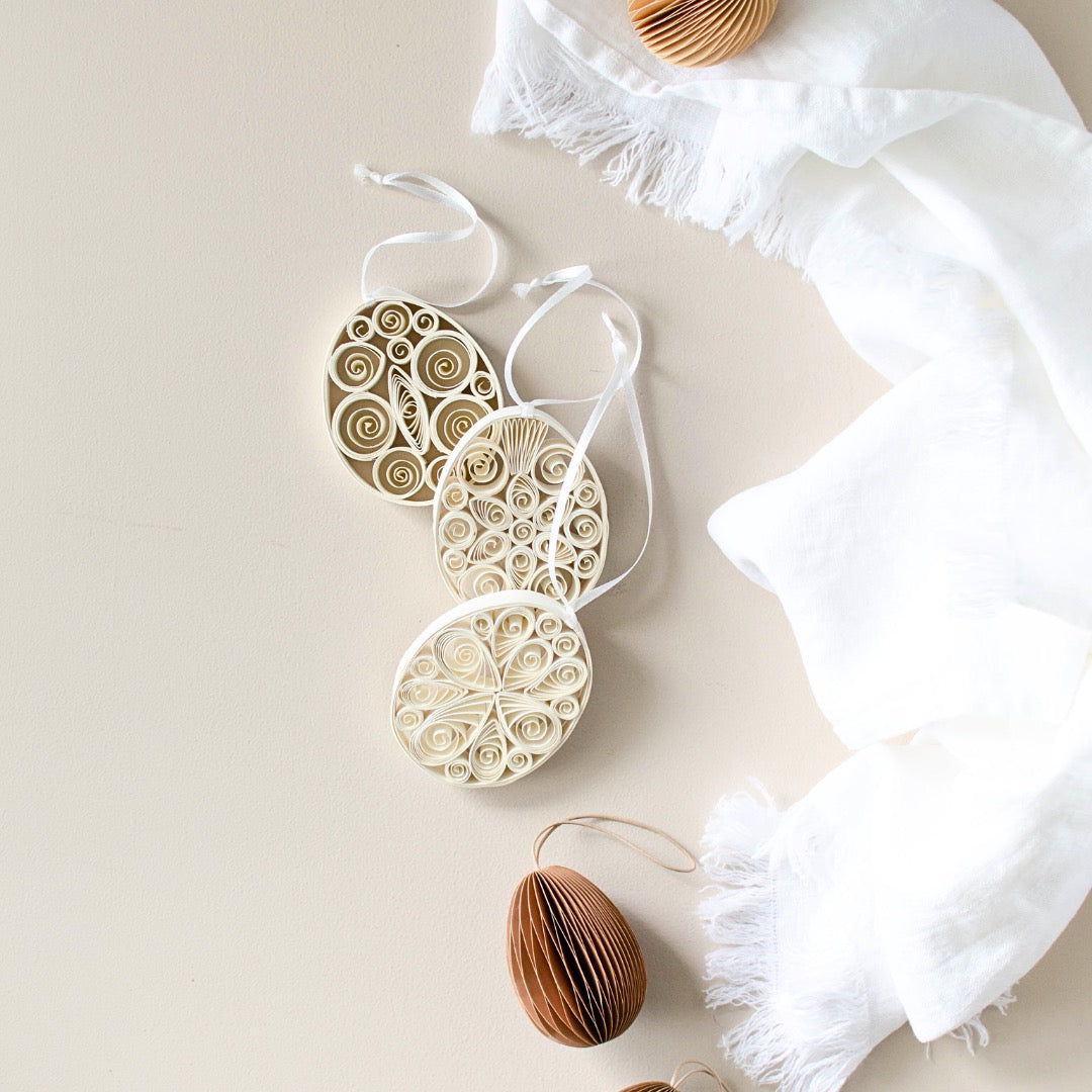 Quilling Egg Trio - Off-White H9Cm 3Pcs Set