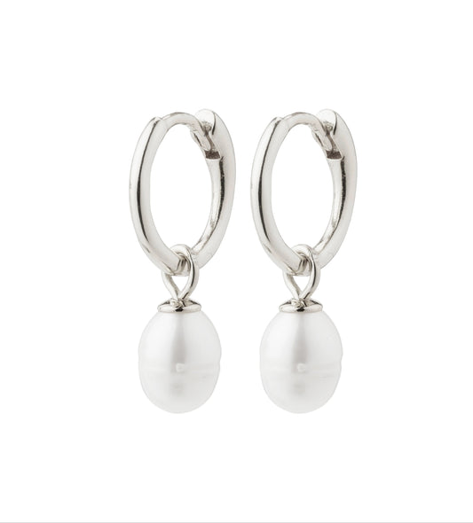 Berthe Recycled Pearl Hoop Earrings - Silver Plated