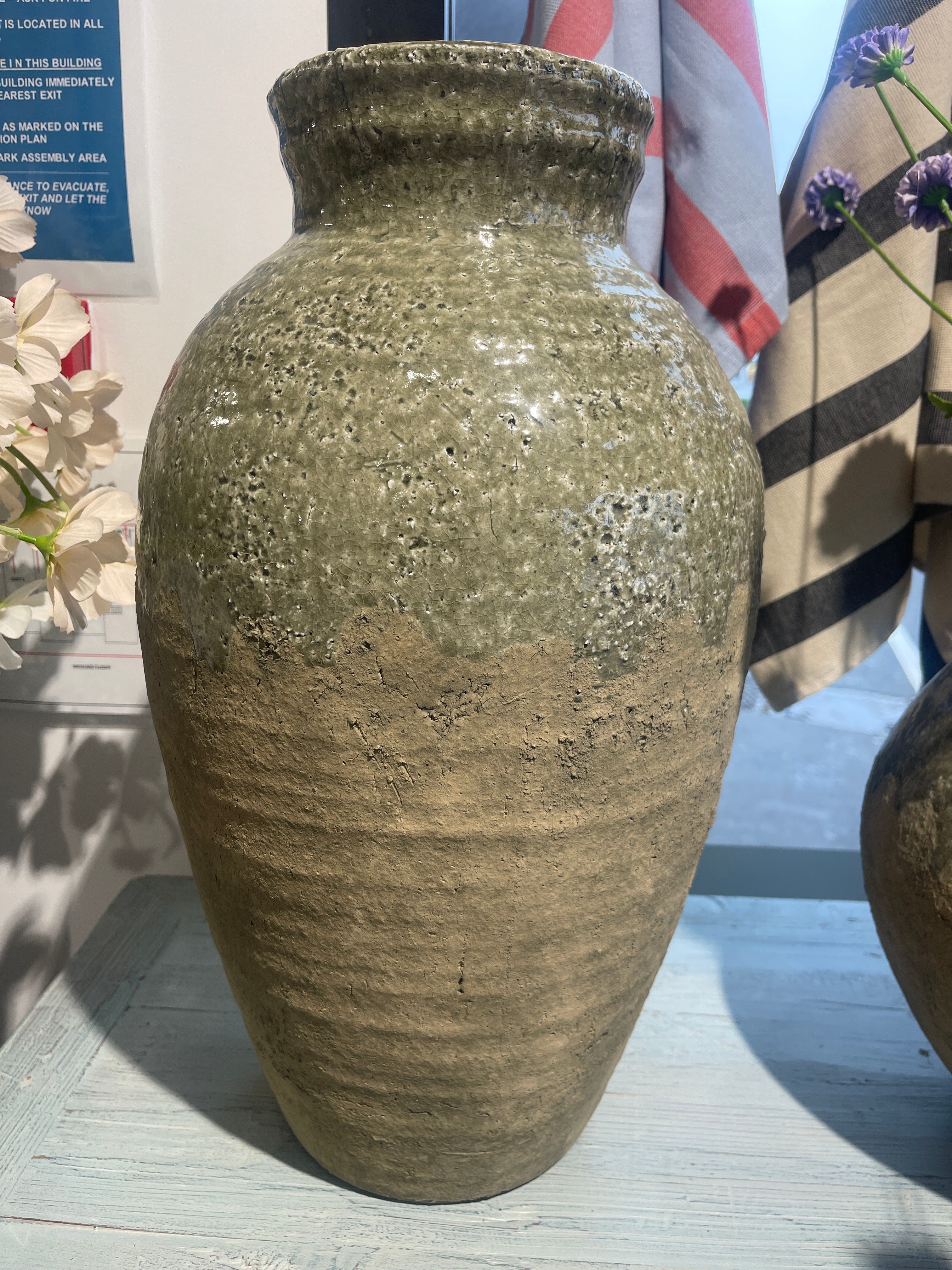 Glazed Urn Vase - Green 47cm
