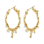 Ana Pearl & Crystal Hoops - Gold Plated