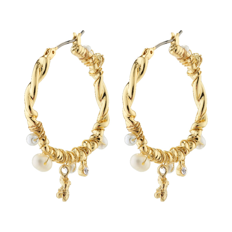 Ana Pearl & Crystal Hoops - Gold Plated