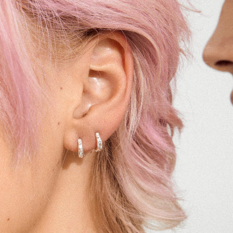 Eddy Recycled Organic Shaped Mini Huggie Hoops  - Silver Plated