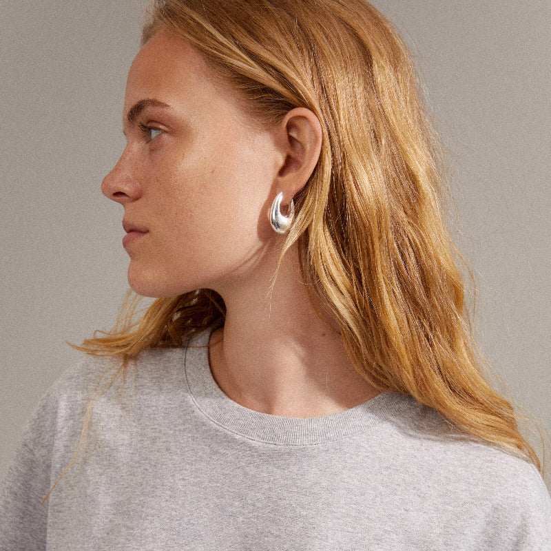 Autumn Chunky Retro Hoop Earrings - Silver Plated