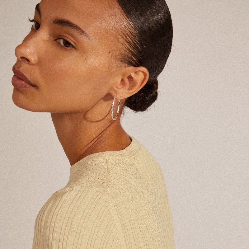 Eddy Recycled Organic Shaped Maxi Hoops  - Silver Plated