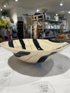 Magnolia Lane Pedestal Bowl - Creamy White w/ Black Stripes