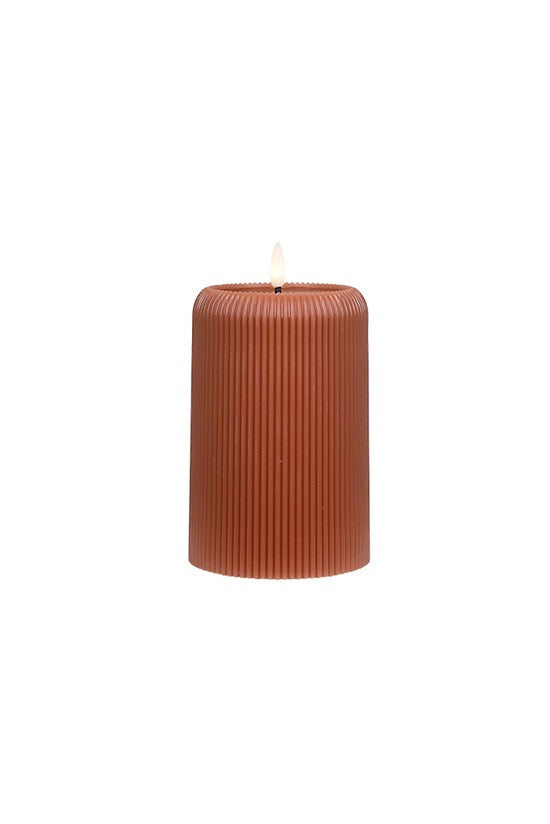 LED Ribbed Pillar Candle - Small - Dark Brown