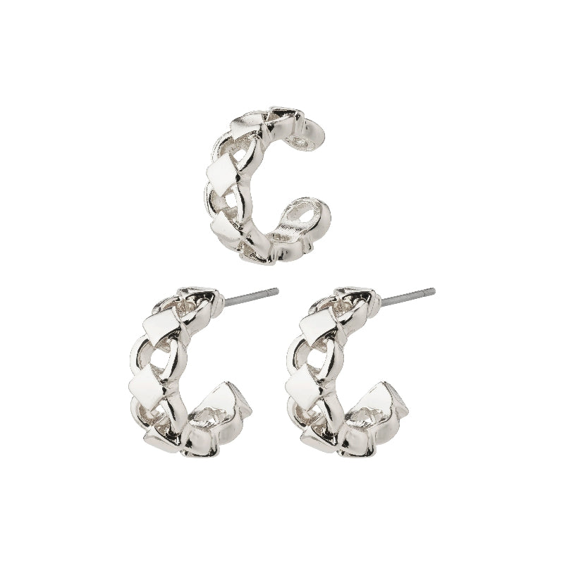 Desiree Recycled Hoop and Cuff Earrings - Silver Plated