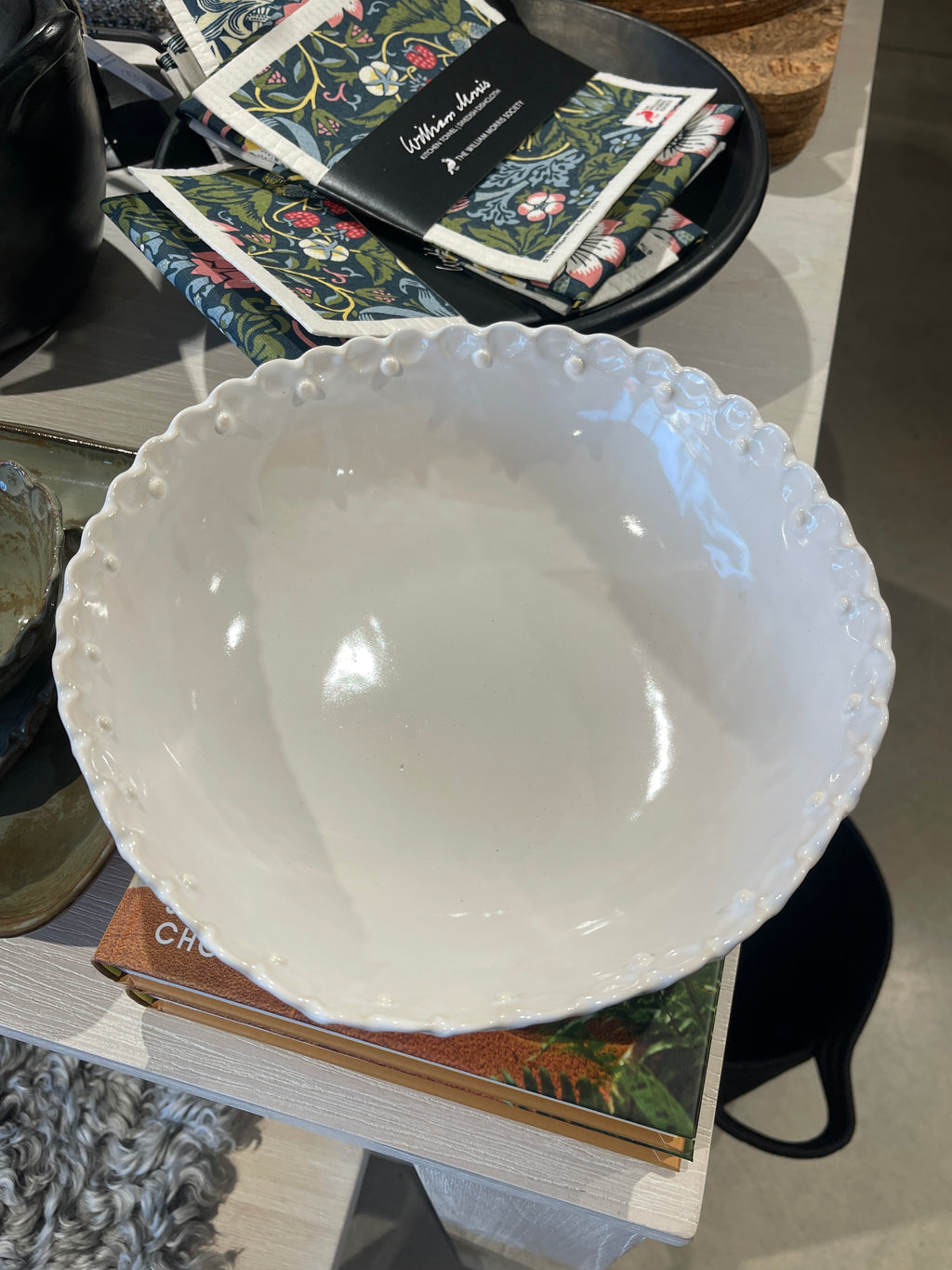 Magnolia Lane White Beaded Salad Bowl