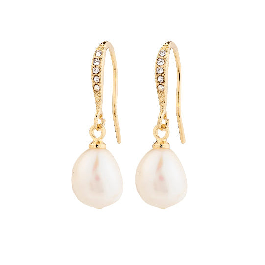 Jasmin Pearl Earrings - Gold Plated White