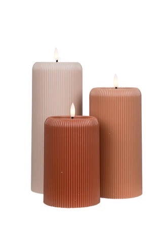 LED Ribbed Pillar Candle - Small - Dark Brown