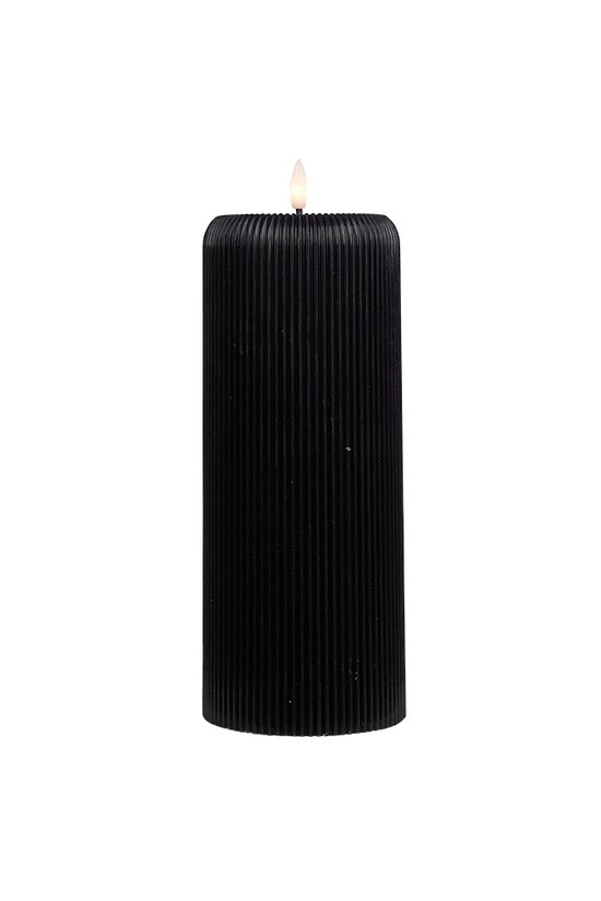 LED Ribbed Pillar Candle - Black