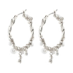 Ana Pearl & Crystal Hoops - Silver Plated