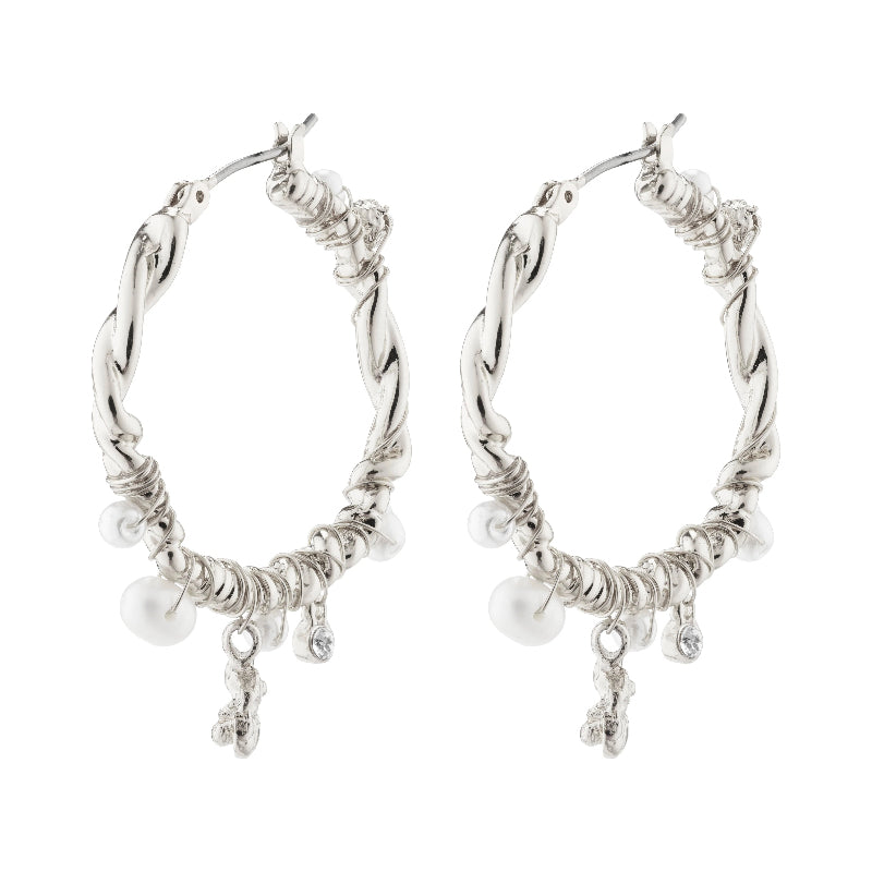 Ana Pearl & Crystal Hoops - Silver Plated