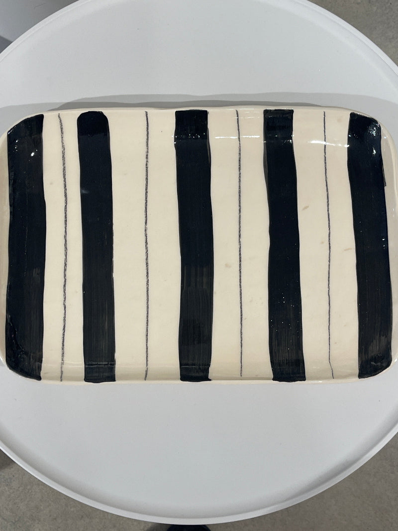 Magnolia Lane Black Stripe Platter - large