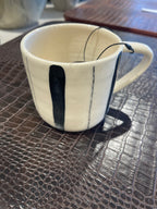 Magnolia Lane & Co Creamy White Handled Mug w/ black stripes