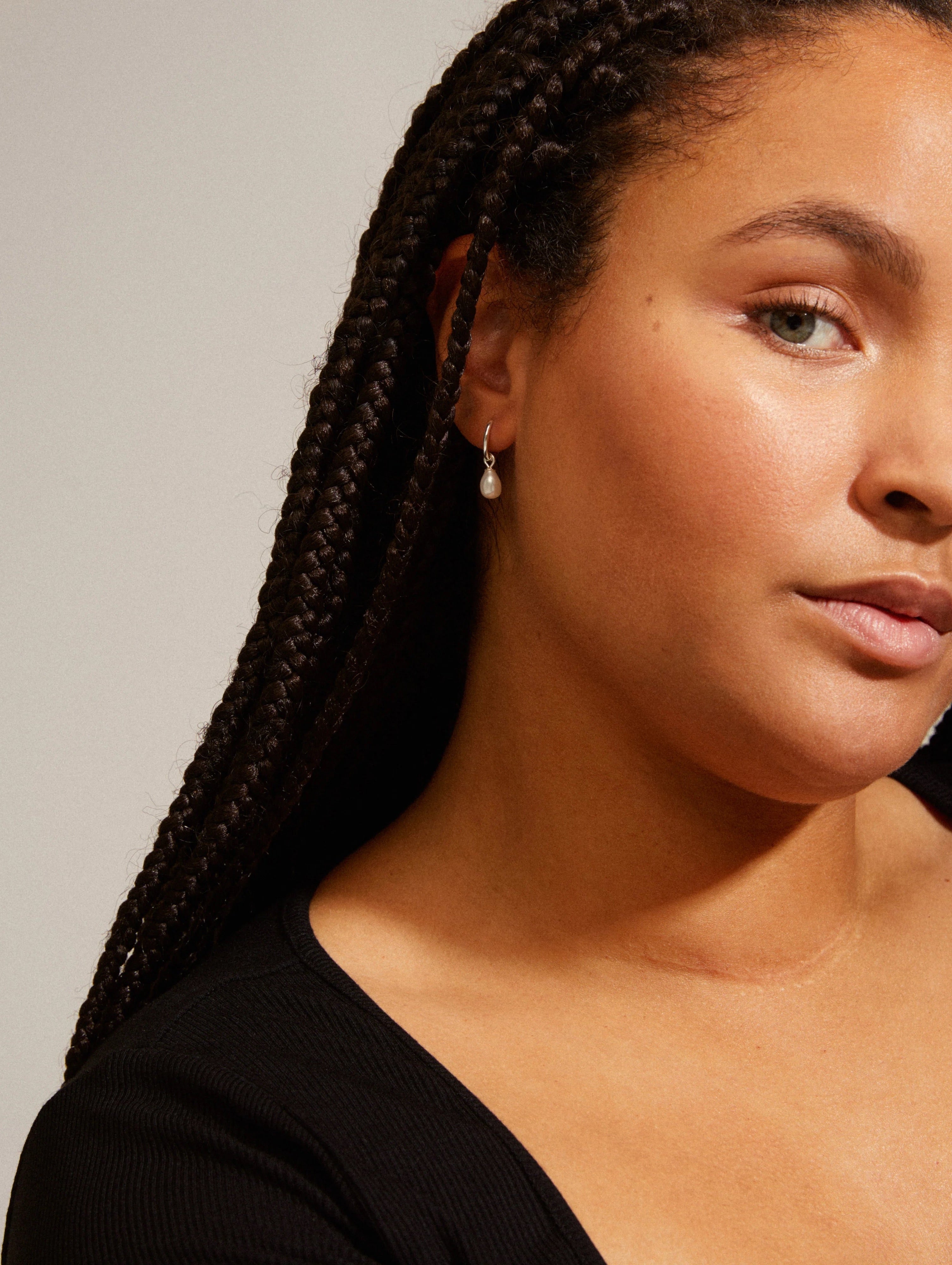 Berthe Recycled Pearl Hoop Earrings - Silver Plated