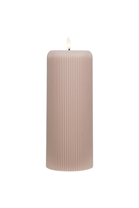 LED Ribbed Pillar Candle - Large - Taupe