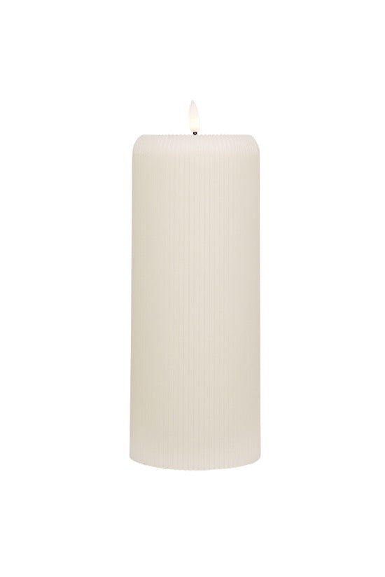 LED Ribbed Pillar Candle - Cream
