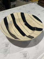 Magnolia Lane Pedestal Bowl - Creamy White w/ Black Stripes