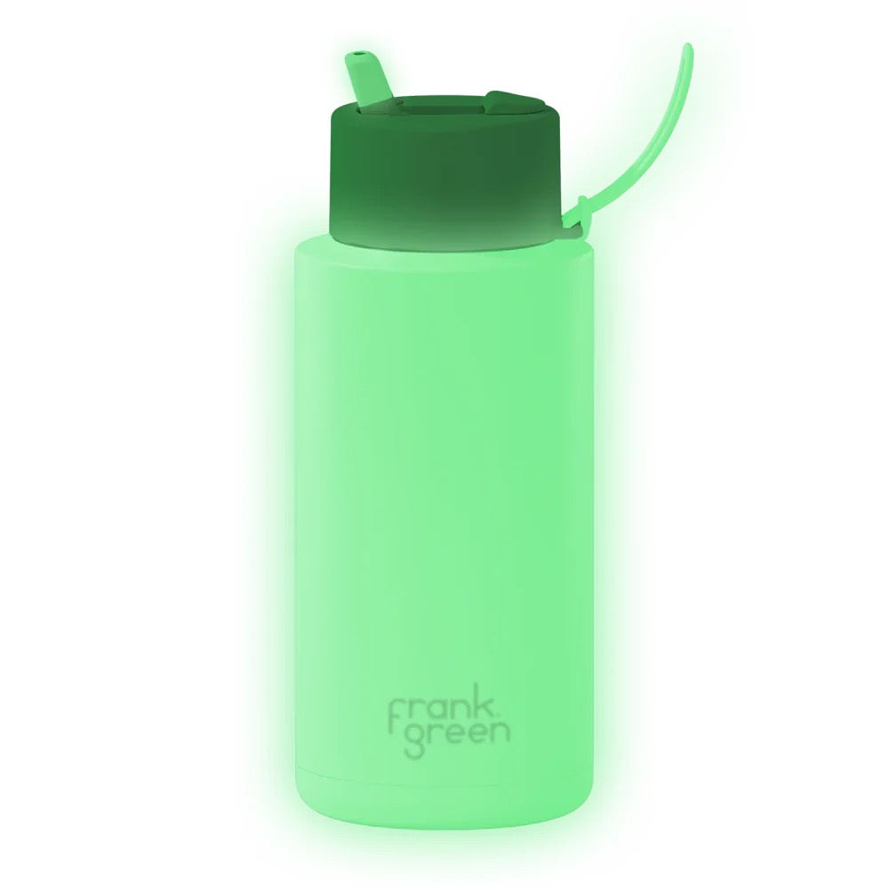 Frank Green Ceramic Reusable Bottle 34oz Glow in the Dark Limited Edition-Sun Glow