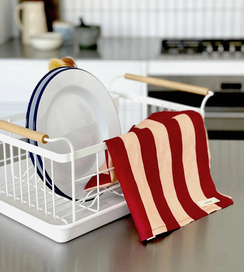 Lettuce Tea Towel - Bold Stripe Peach + Burgundy
