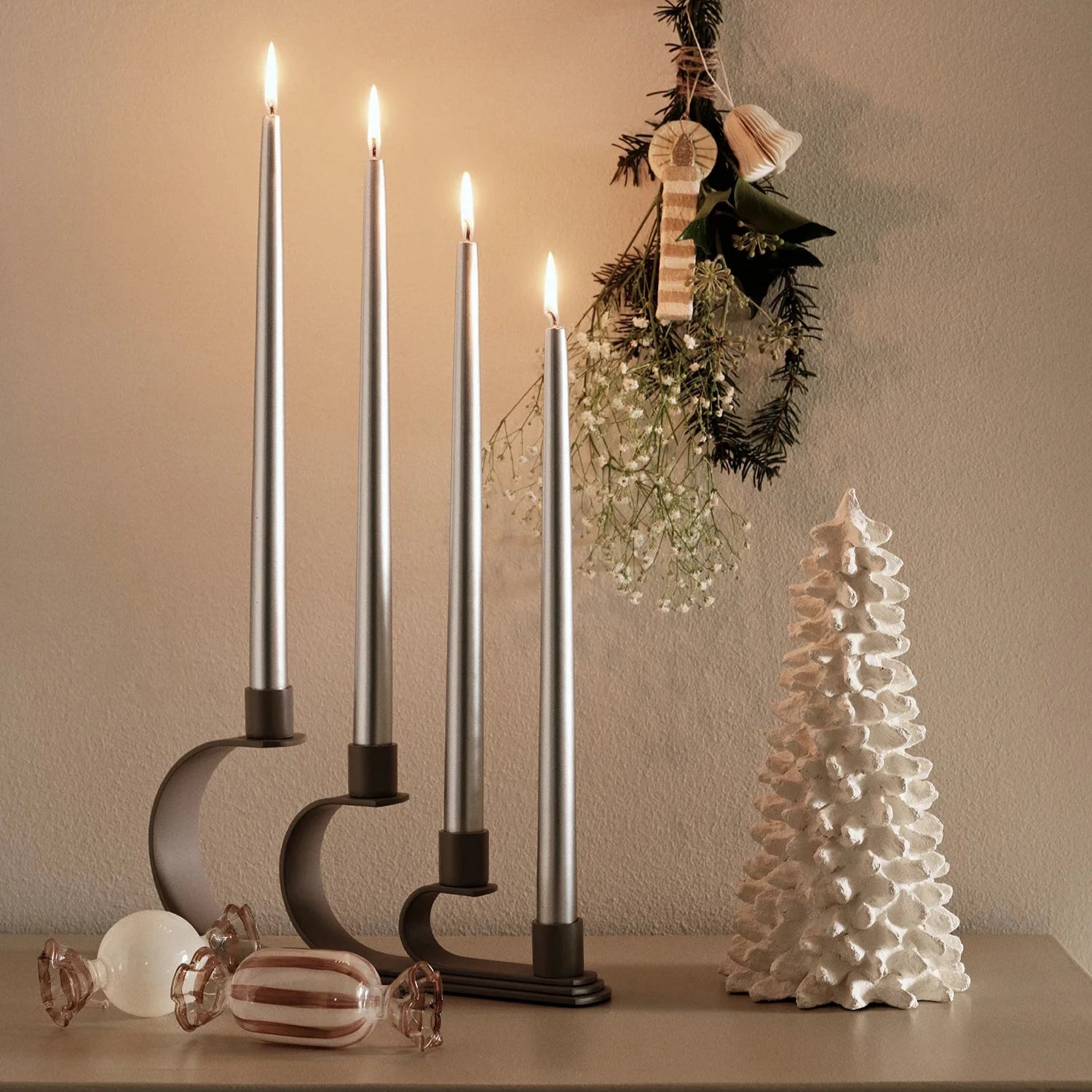 BROSTE Candle Taper S/4 H380 - Glossy Silver