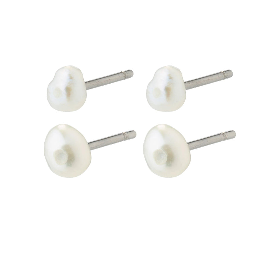 Johanne Pearl Earrings 2 in 1 Set - White - Gold Plated