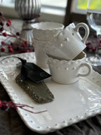 Magnolia Lane -  White Handled Beaded Mug