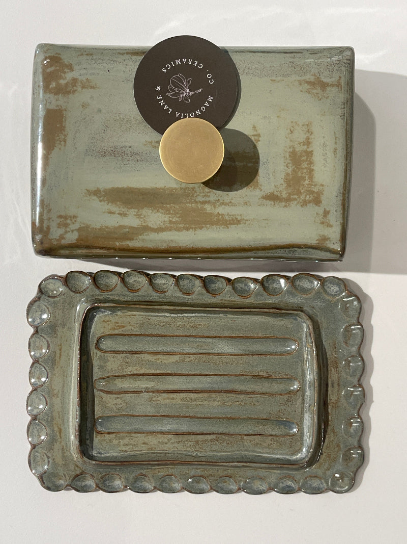 Magnolia Lane Butter Dish - creamy green