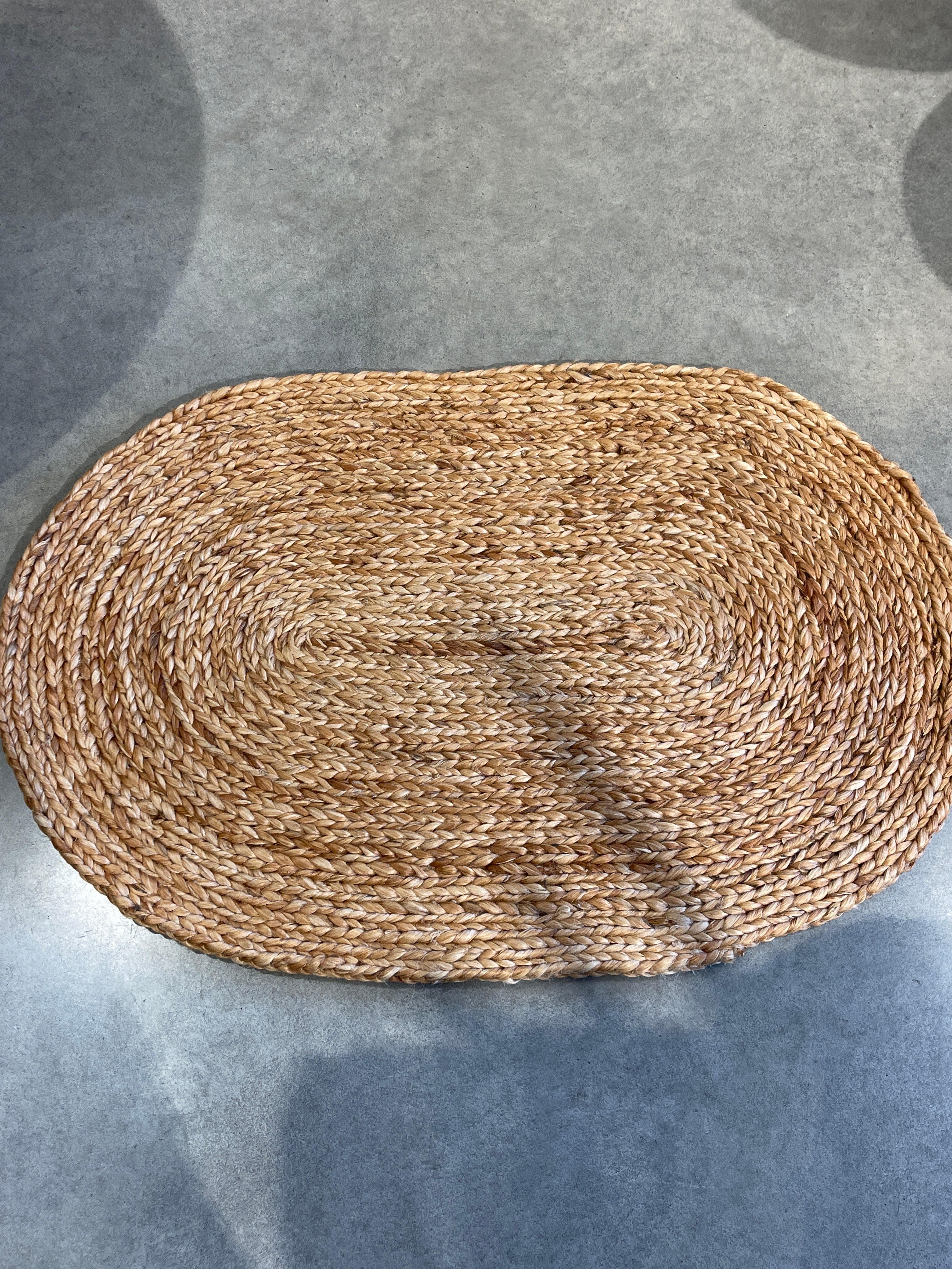Jute Rug Braided Oval Natural Brown 60 x 90cm