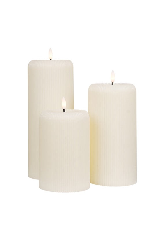 LED Ribbed Pillar Candle - Cream