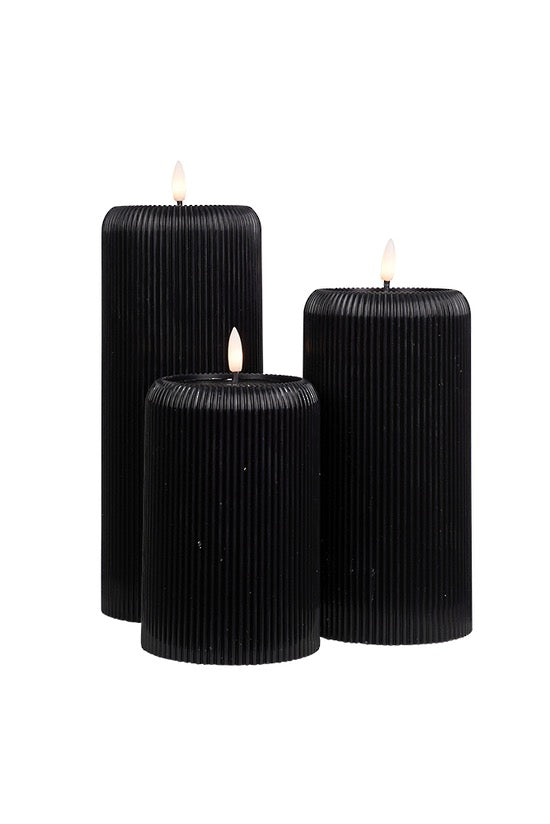 LED Ribbed Pillar Candle - Black