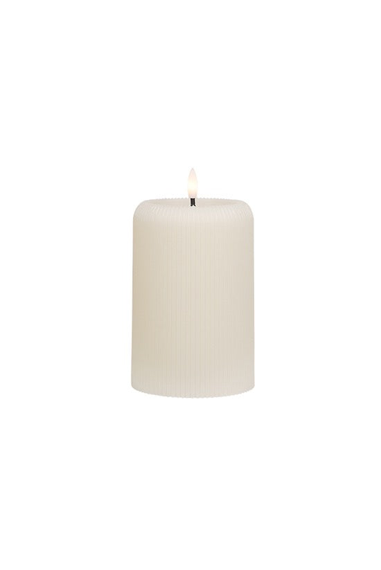 LED Ribbed Pillar Candle - Cream