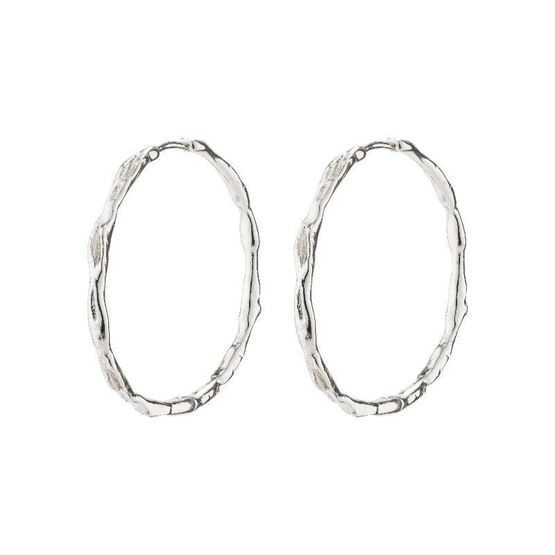 Eddy Recycled Organic Shaped Maxi Hoops  - Silver Plated