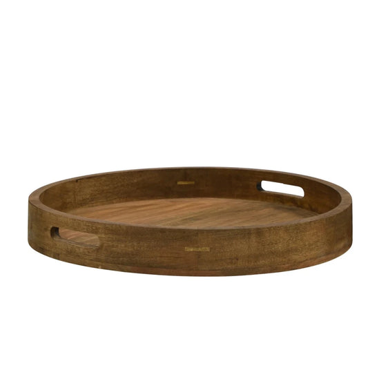 Wooden Round Tray w/Handles Large - Natural Wood