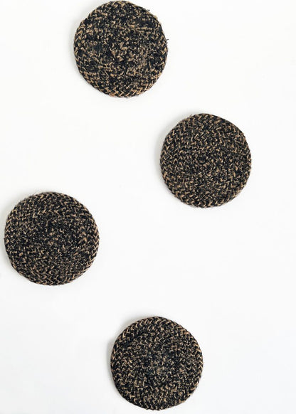 SEAGRASS / JUTE ROUND COASTER SET 4 BLACK/NATURAL