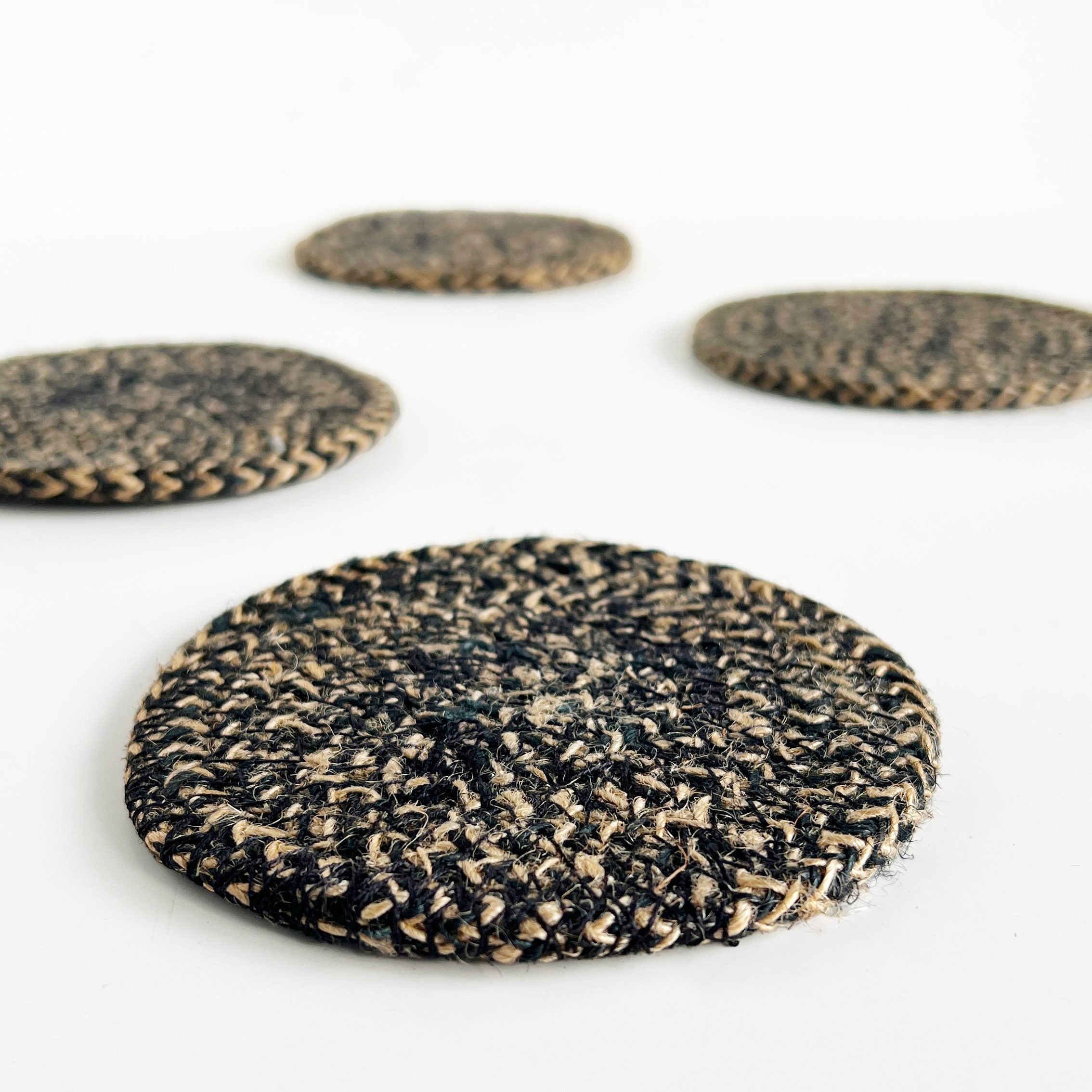 Seagrass / Jute Round Coaster Set of 4 - Black/Natural
